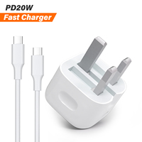 Chargeur mural GaN Type-C PD 20W à charge rapide, certifié CE FCC, avec prises UK/US/EU/AU pour iPhone