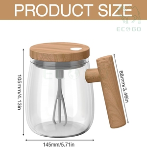 <b>Portable</b> Glass Heart Button Milk Juice Custom Electric Power Mixing Cup <b>Coffee</b> Mug with Wooden Handle - Product Image 5