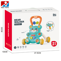 Marche-bébé en plastique bleu multifonctionnel en forme d'ours en peluche, chariot et table de jeu 2 en 1 avec vitesse réglable et fonctions musicales