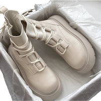 Bottes d'hiver blanches à semelle épaisse pour femmes 2026 – Bottines montantes tendance à lacets et plateforme, rehaussantes
