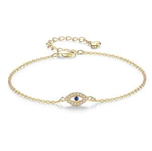 Pulsera De Ojos De Plata De Ley 925 para mujer, brazalete ajustable De cristal De piedra azul, CZ, Turquía - Product Image 5