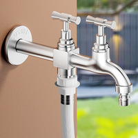 Robinet de machine à laver mural à double poignée en acier inoxydable SUS304 avec surface céramique chromée, ouverture rapide, garantie 5 ans