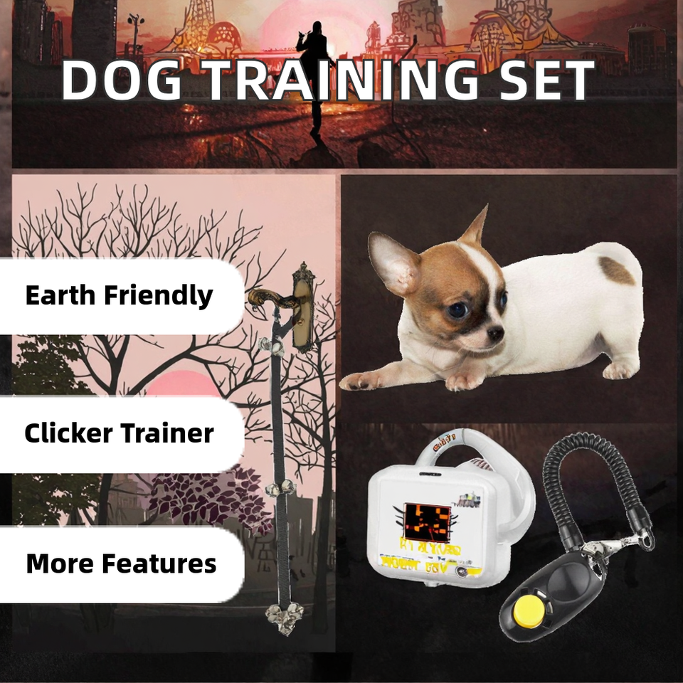 3 Packs Stainless Steel Eco-Friendly Dog Training Sets with Doorbell Bells Pet Training Clicker - Qu
