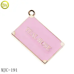 Wholesale rectangle letter embossed jewelry tags enamel design name hang charm pendants for necklace