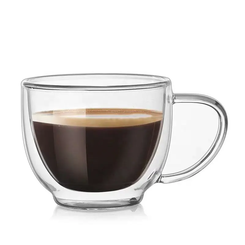Стеклянная кофейная чашка с двойными стенками, кружка для пива и чая, стеклянная чашка с логотипом на заказ, 200 мл чашки с ручкой