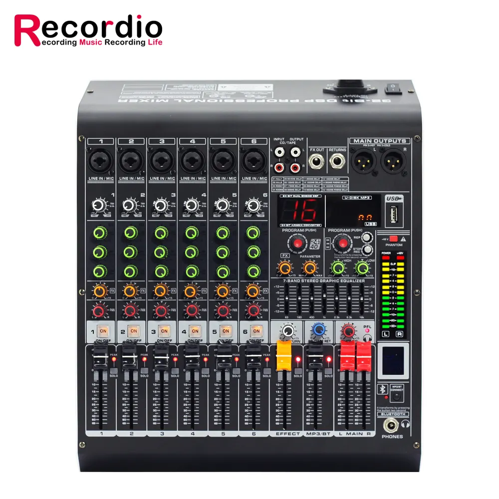 Mixer Profesional GAX-MC6, Mixer Mixer Digital Bluetooth 6 Saluran, Mixer Antarmuka Live USB Karaoke Rumah, Mixer dengan Efek Reverb