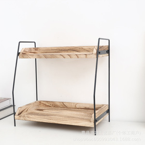 Double Layer Wooden <b>Desk</b> Organizer Iron Frame Storage Rack For Office Home Countertop Use Rectangle Standing Type 2 Tier - Product Image 4