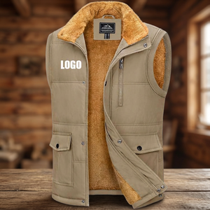 Chaleco de Forro Polar para Hombre, con Forro de Sherpa, Cierre Frontal con Cremallera, Informal, Grueso, Cálido, de Color Sólido, con Cuello Camisero - Product Image 2