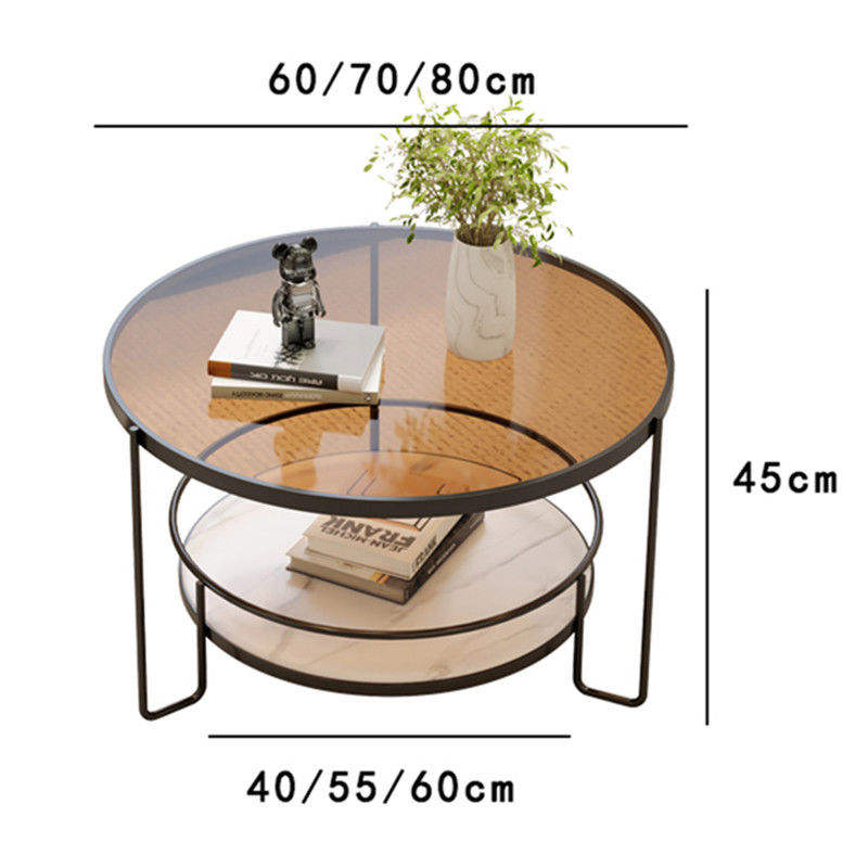 โต๊ะกาแฟทรงกลม - โครงสีดำ, กระจกสีน้ำตาล