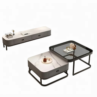 Table basse carrée en verre style ferme moderne et luxueuse, meuble TV en fer durable pour entrée et salon de petite maison
