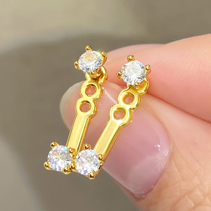 Wholesale Factory Direct Detachable Double Use Fashion Jewelry Women 18K Gold Plated Single Round Cz Zirconia <b>Stud</b> <b>Earring</b> - Product Image 4