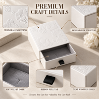 Boîte cadeau rigide personnalisée blanche à motif floral en relief avec couvercle et base pour invitations de mariage, souvenirs de mariée et papeterie de boutique