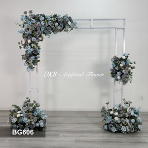 Toile de fond personnalisée en fleurs artificielles réalistes en soie pour mariage et fête des Mères, fond bleu décoratif - Product Image 2
