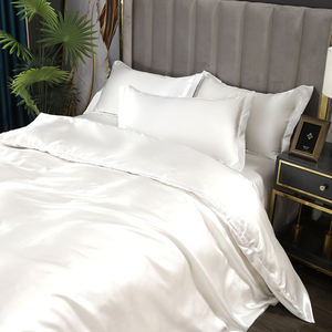 Housse de lit en Satin 100% Polyester, ensemble professionnel de haute qualité, bon marché, taille King, Queen Size, blanc, housse de <span class=keywords><strong>couette</strong></span>, livraison gratuite - Product Image 4