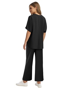 Completo Estivo da <span class=keywords><strong>Donna</strong></span> Due Pezzi, Pantaloni Larghi Oversize, Top Casual con Scollo Rotondo, <span class=keywords><strong>Abbigliamento</strong></span> da Spiaggia e Vacanza - Product Image 2