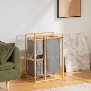 Grand panier à linge à 3 compartiments étagère <span class=keywords><strong>de</strong></span> rangement panier à linge en bambou naturel enfants jouets supports organisateur étagères <span class=keywords><strong>de</strong></span> rangement - Product Image 5