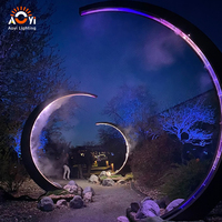 Sculpture LED RGB étanche IP67 en forme de Porte de Lune - Installation artistique interactive d'extérieur avec effet de brume pour forêt, parc et festival