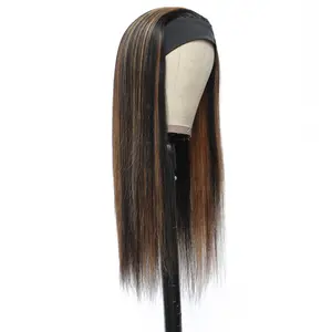 Peluca de cabello humano antideslizante para mujeres blancas, pelo Remy Virgen sin procesar con densidad de 150, Color marrón resaltado