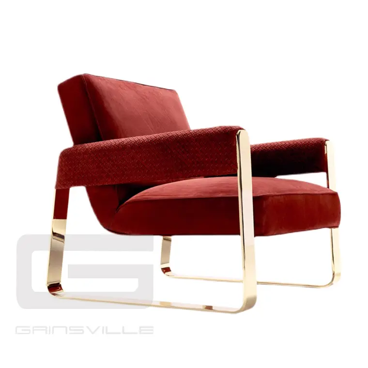 Living Room Single Red Velvet Chair Furniture Arm Chaise Accent Lounge Chair