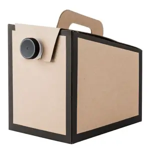 กล่องกาแฟกระดาษสีดำแบบใช้แล้วทิ้งขนาด96ออนซ์ด้ามจับในตัวกล่องกาแฟกระดาษคราฟท์แบบกำหนดเอง