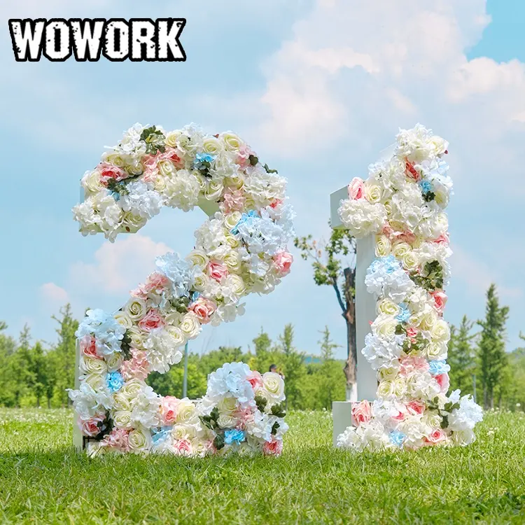 2024 WOWORK personalizado celebração 3D metal frame branco amor flores festão letras números para casamento