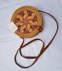 Bolso Redondo de Ratán Hecho a Mano de Alta Calidad con Estampado de Mandala, Bolso Bandolera de Paja Tejida para Accesorios de Moda de Verano, Exportación - Product Image 5