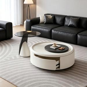 Creamy Minimalist Coffee <b>Table</b> & Side Set Black-White Contrast Rotating Tray Eco-Friendly Living Room Furniture - Product Image 1