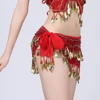 Foulard de danse orientale pour femme avec chaîne de monnaie, ceinture de hanche, jupe, accessoires de danse en polyester