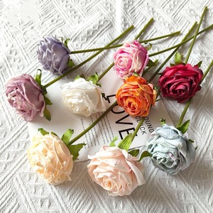 ช่อดอกกุหลาบไหมแห้งแบบหัวเดียว หลายสี ดอกไม้ประดิษฐ์สำหรับตกแต่งบ้าน อุปกรณ์ประกอบฉากงานแต่งงาน - Product Image 1