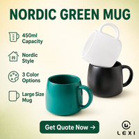 Mug en céramique vert mat nordique de 450 ml, grande tasse à café avec poignée, tasse à thé en porcelaine pour la maison et le bureau
