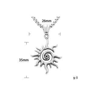 Collar de hombre de acero inoxidable con colgante de llama de sol yunnique, diseño geométrico retro 19016 - Product Image 5