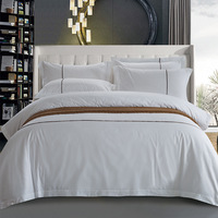 Ensemble de draps de lit à rayures blanches King Size Crisp Taie d'oreiller plate ajustée Heavyweight Hotel Quality Factory Direct 100% Cotton Striped