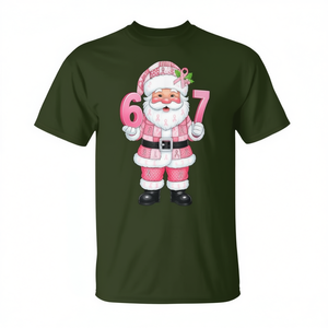 Camiseta rosa con estampado de patchwork de Papá Noel para concienciación sobre el cáncer de mama, Navidad 67 - Product Image 2