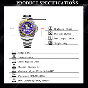 <span class=keywords><strong>Montre</strong></span>-<span class=keywords><strong>bracelet</strong></span> automatique mécanique pour homme avec mouvement japonais NH35 amélioré, verre saphir, nouvelle version OEM, Relojes Hombre - Product Image 2
