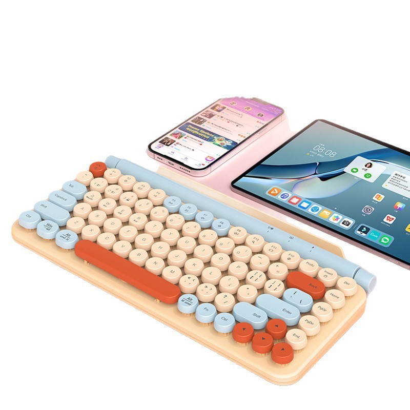 <strong>2026</strong> Dual-mode Wireless <strong>Keyboard</strong> with Two-tone Circular Keycaps, Waterproof and Adorable, Supports Multi-device Connectivity.