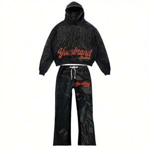 Otoño Streetwear Ropa de dos piezas Logotipo de impresión personalizada Acid Stone Wahed Sudaderas con capucha Pantalones de chándal Jogger Set Chándal - Product Image 1