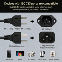 Cable de Conexión YUEPIN Ac Usa 5-15P a Conector IEC Desnudo y Estañado para Uso en Computadoras, Cable de Extensión Estándar Estadounidense de 1.83 m