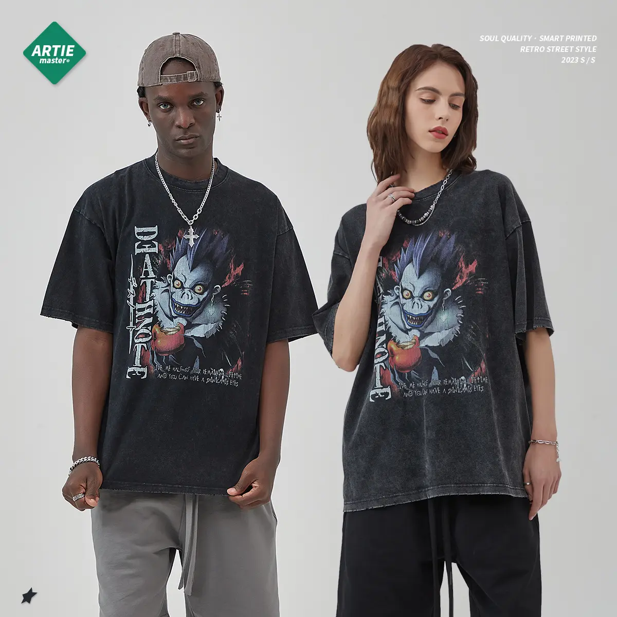 DEATH NOTE Áo Phông Thời Trang Đường Phố Hip Hop Nặng 100% Cotton 250GSM Áo Phông Cổ Điển Đã Giặt Quá Khổ Áo Phông In Tùy Chỉnh