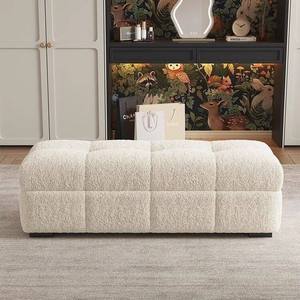 Pouf carré capitonné en tissu Boucle, siège modulaire pour salon, chambre et hôtel - Product Image 1