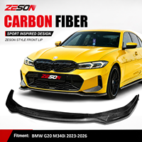 Lèvre de pare-chocs avant en fibre de carbone véritable style ZESON pour BMW Série 3 G20 LCI M340i 330i 2023+