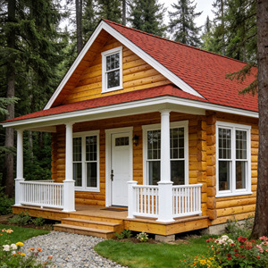 Cabane en bois préfabriquée avec toit rouge, <span class=keywords><strong>maison</strong></span> en bois avec véranda, <span class=keywords><strong>maison</strong></span> de vacances 2 chambres - Product Image 2