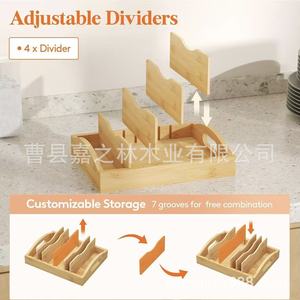 Bamboo Wooden <b>Dish</b> Organizer With Compartments For Kitchen Tableware Storage Natural Color D458 - Product Image 5