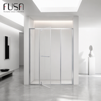Pintu Shower Pivot FUSA untuk Bilik Shower 2 Panel Tetap Kaca Tempered 8mm Rangka Baja Tahan Karat 304 Rentang Penyesuaian 5mm