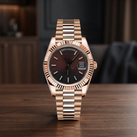 Montre de plongée analogique résistante à l'eau Dateday Rose Gold Brown Miyotas S Logo Seiko NH35 Movement MOD Dial
