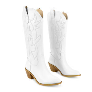 WETKISS 2026 Primavera Verano Zapatos de Novia <span class=keywords><strong>Botas</strong></span> Vaqueras Occidentales para Mujer <span class=keywords><strong>Botas</strong></span> Altas hasta la Rodilla con Punta de Almendra <span class=keywords><strong>Botas</strong></span> Vaqueras <span class=keywords><strong>Blancas</strong></span> Bordadas para Boda - Product Image 2