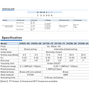 โซลินอยด์วาล์ว2V025นิวเมติกชุดวาล์วชิ้นส่วนที่ได้รับการปรับให้เหมาะสมขดลวดคู่โซลินอยด์อลูมิเนียมอัลลอยด์วาล์วร่างกาย2/2ทาง - Product Image 6