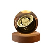 Lampe de chevet sphérique créative en cristal, veilleuse atmosphérique planète gravée, ornement de bureau, cadeau pour étudiant