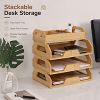 Boîte de rangement empilable et détachable en bambou naturel pour bureau, avec logo personnalisé, couleur bambou, boîte de classement empilable
