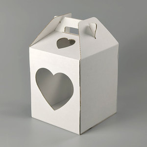 White <b>Square</b> Cake Box with Heart Window Handle Self Erecting Paper Packaging for Wedding Food Storage - Product Image 5