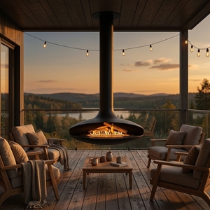 Cheminée suspendue moderne autoportante en métal sur mesure avec télécommande à <span class=keywords><strong>gaz</strong></span> pour chauffage intérieur rotatif - Product Image 1